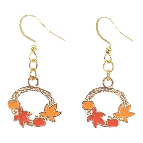 Fall Leaf Wreath Earrings 🍁🎃✨ - Picture 1 of 4